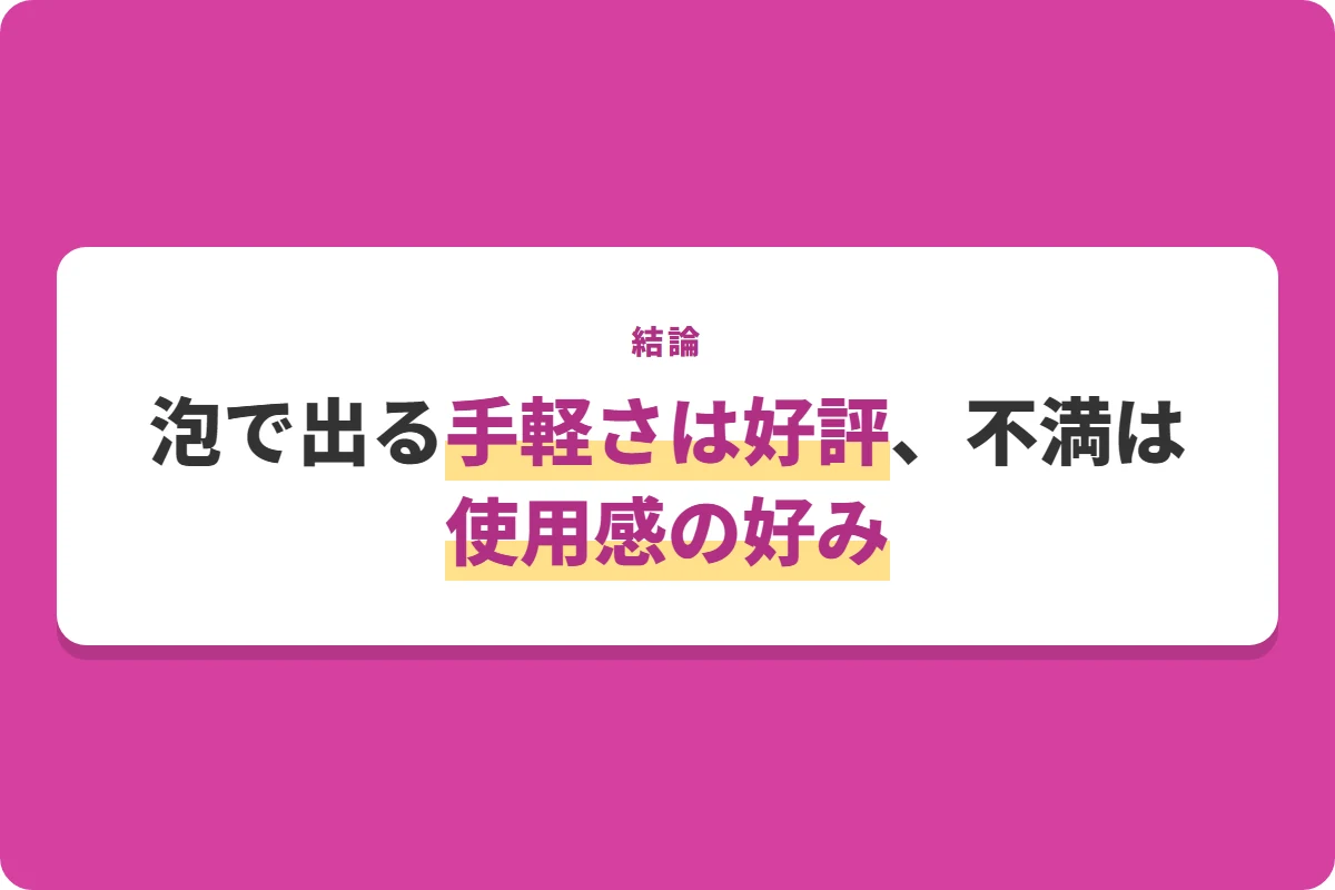 泡で出る手軽さは好評、不満は使用感の好み