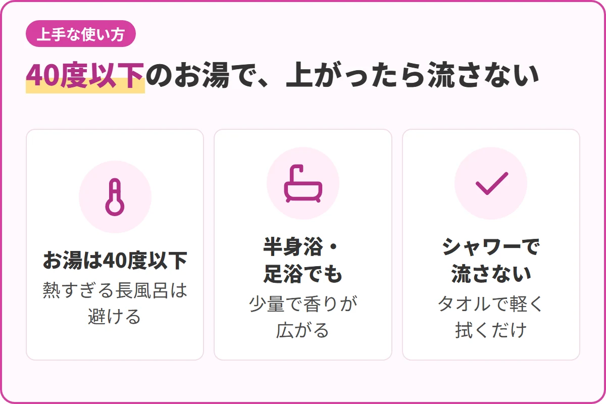 40度以下のお湯で、上がったら流さない