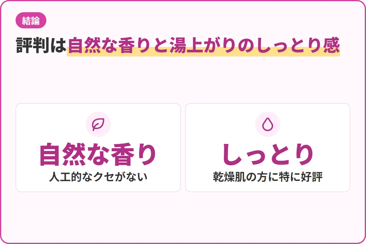 評判は自然な香りと湯上がりのしっとり感