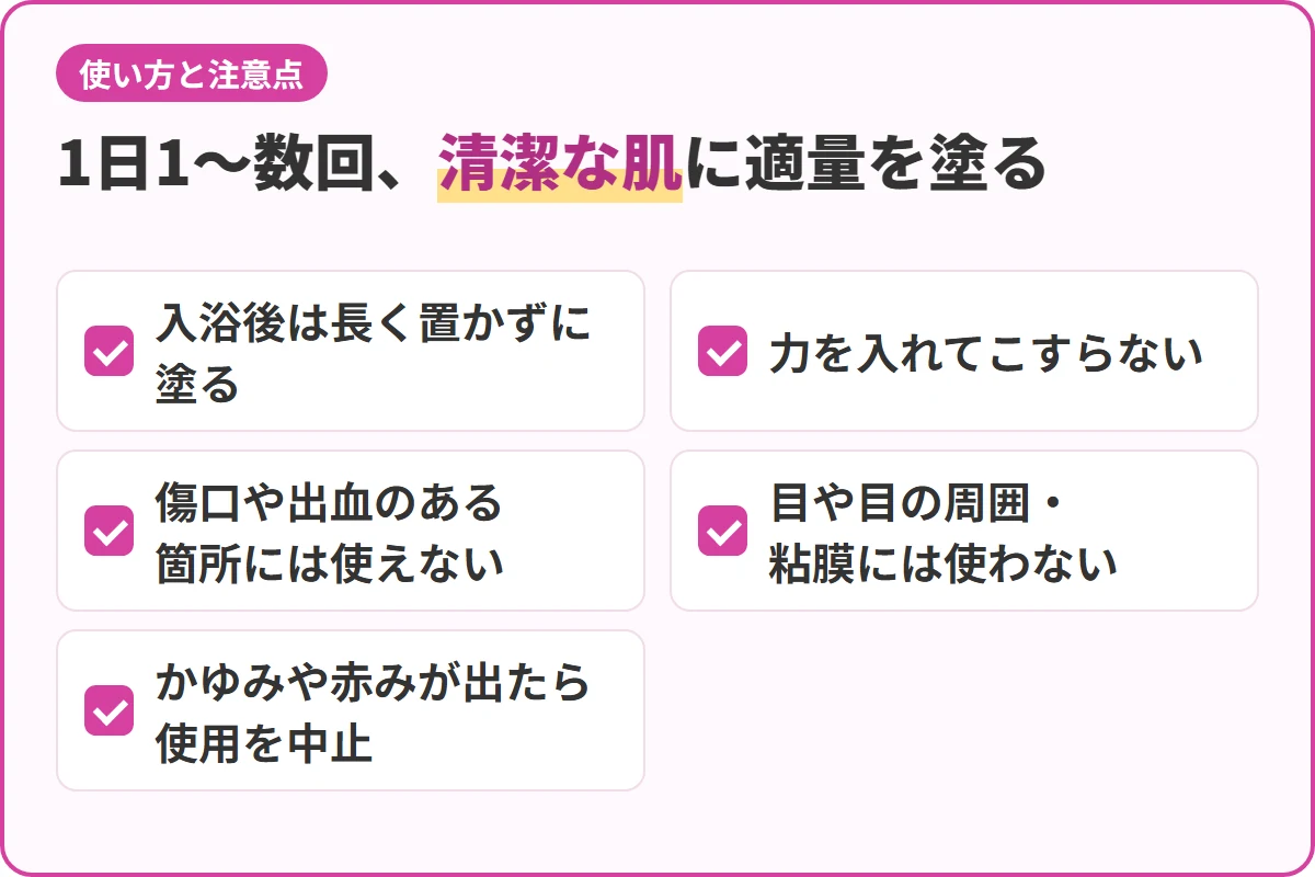 1日1〜数回、清潔な肌に適量を塗る