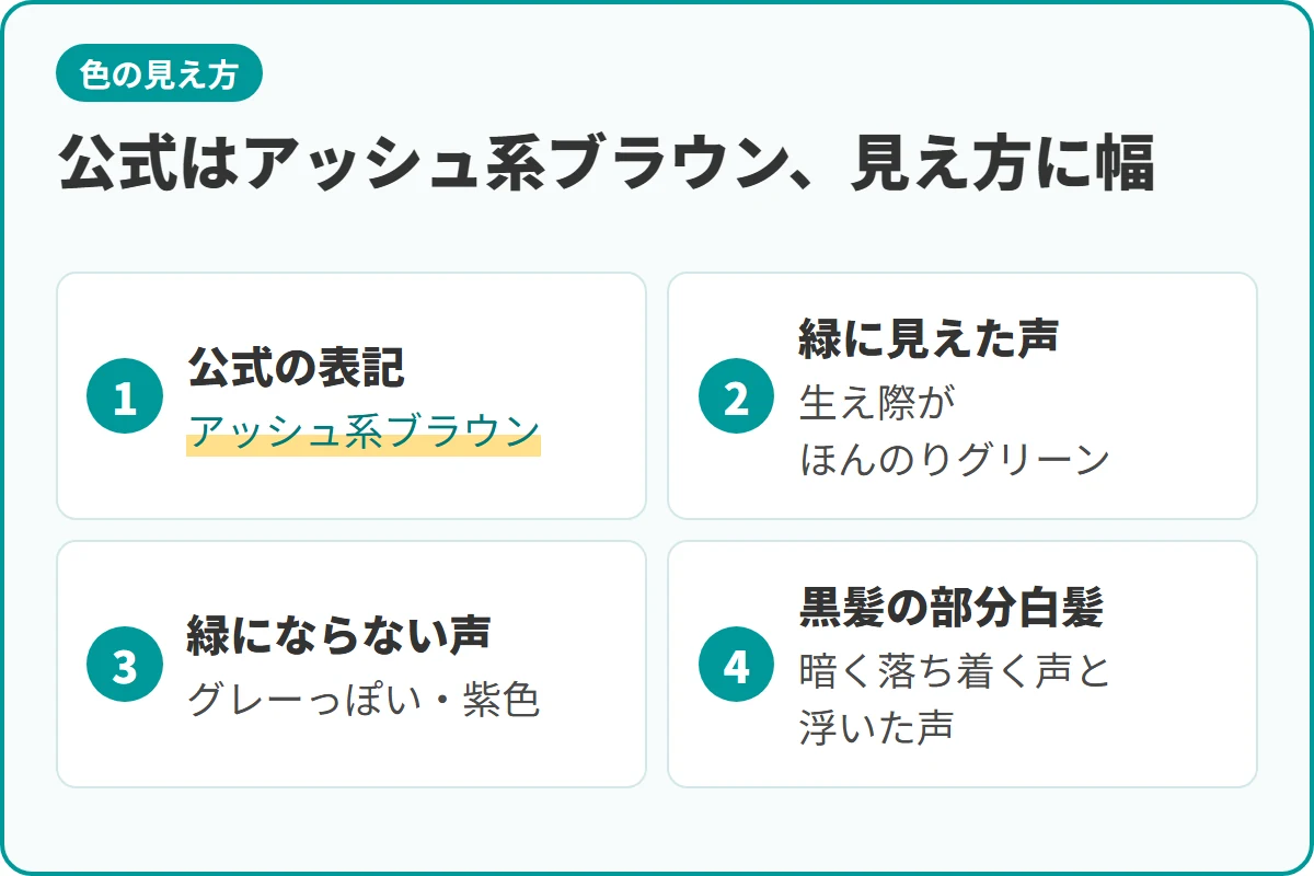 公式はアッシュ系ブラウン、見え方に幅