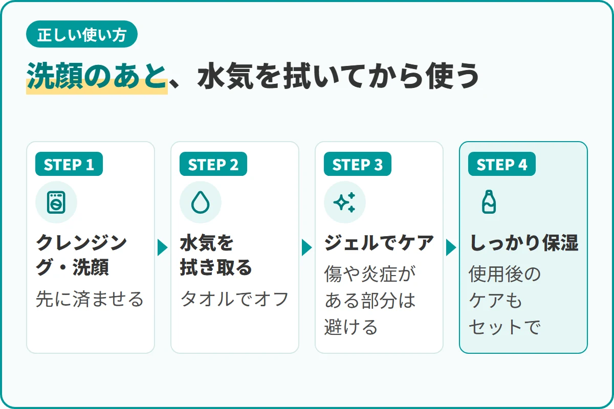 洗顔のあと、水気を拭いてから使う