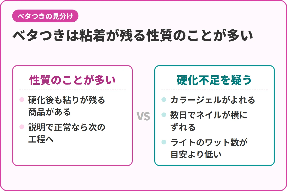 ベタつきは粘着が残る性質のことが多い